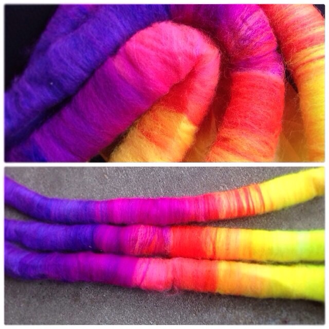 Blue Barn Fiber neon sunset -polworth silk rolags