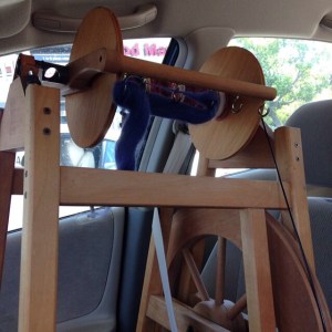 Ashford Country Spinner, who had called shotgun, buckled in safe for the road trip. Can you believe this wheel also in it's life traveled from Montana to Las Vegas, and when I took it from Las Vegas, it was dismantled and taken as a carry-on... Do you know the size of this wheel? This was no small feat